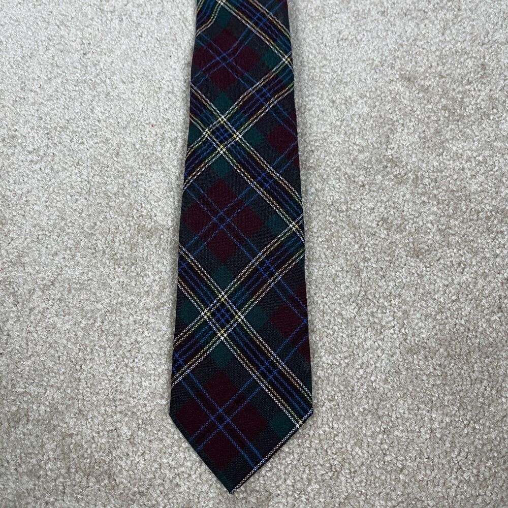 VTG Lands' End Charter Collection 100% Lambswool Scotland Tartan Tie Ivy Prep‎